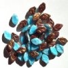 50 12mm Satin Light Blue & Copper Glass Leaf Beads